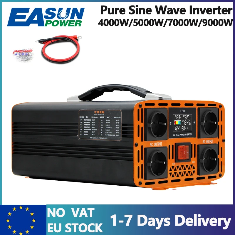 EASUN POWER Reiner Sinus-Wechselrichter 4000 W 5000 W 7000 W 9000 W 50 Hz DC 12 V 24 V zu AC 220 V Solarstrom-Konverter für Wohnmobil und Camping Image