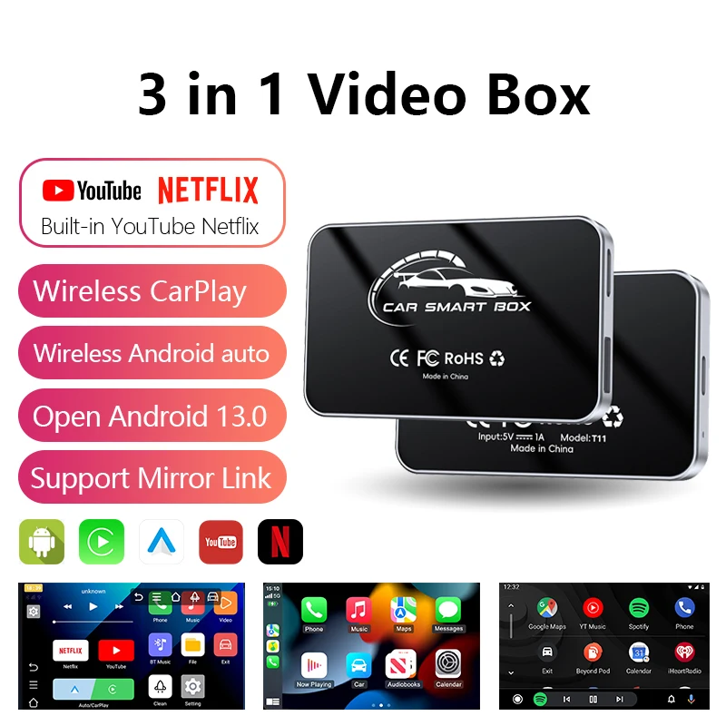 Drahtloser CarPlay Android Auto Android 13.0 3-in-1-Adapter AI Box Dongle Eingebauter YouTube Netflix Android Auto Wireless Car Play Image