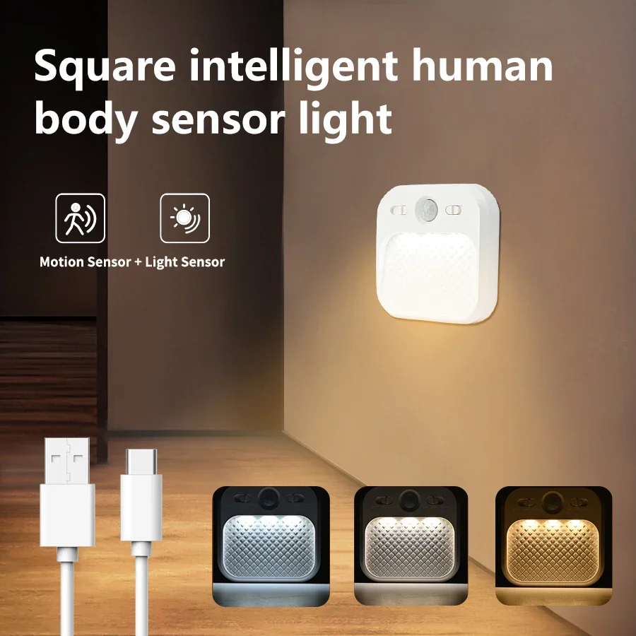 1–4 Stück wiederaufladbare LED-Nachtlicht-Bewegungsmelder-Lichter für Schlafzimmer, Treppe, Flur, Küche, Lichter, stufenlose Dimmung, Nachtlichter