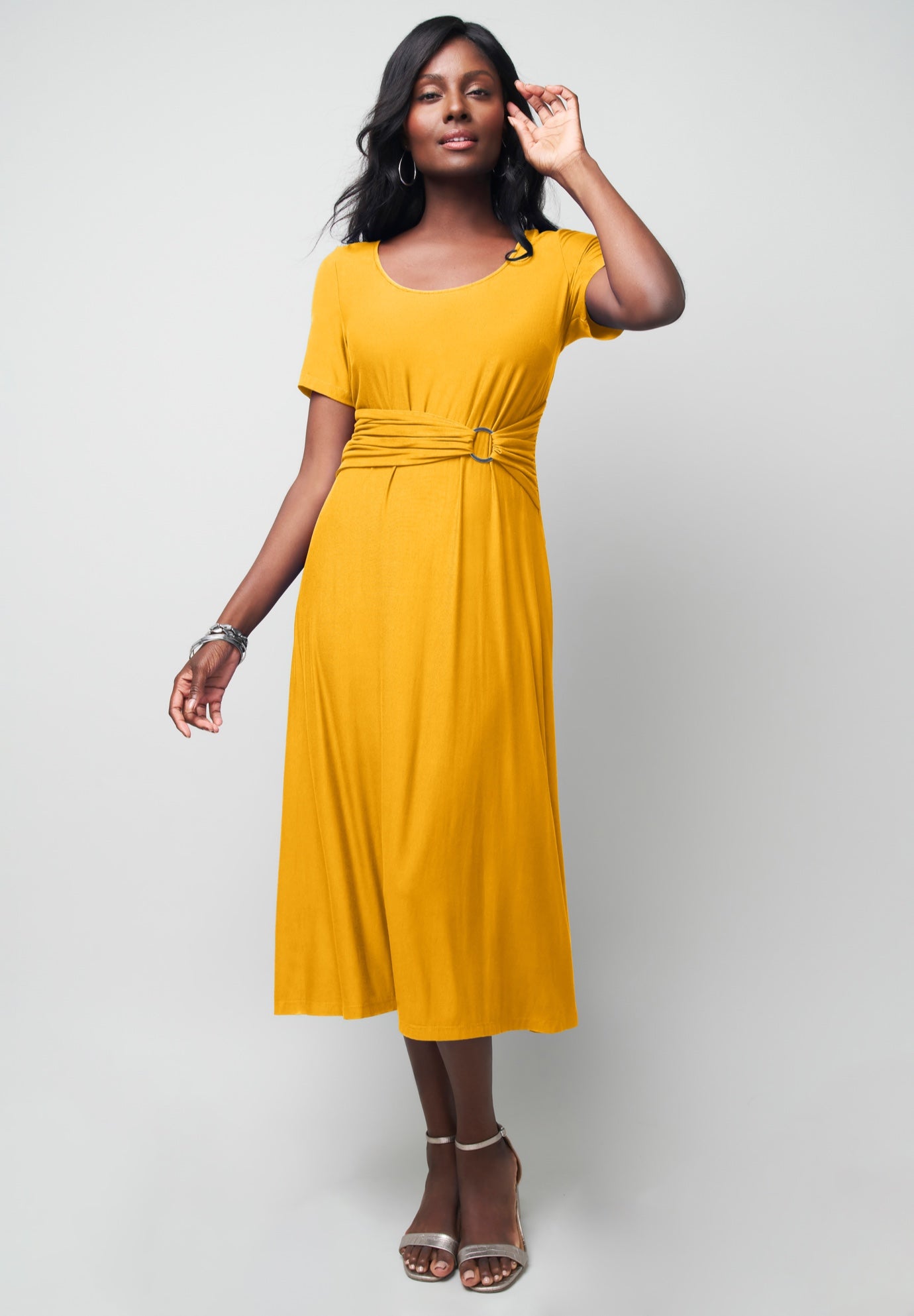 Plus Size Women's Buckle Midi Dress by Jessica London in Sunset Yellow (Size 32 W)