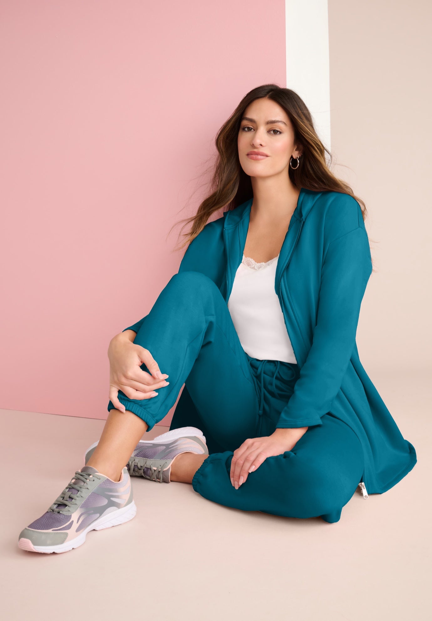 Plus Size Women's Comfort+ Fleece Zip Up Hoodie by Roaman's in Deep Teal (Size 14/16)