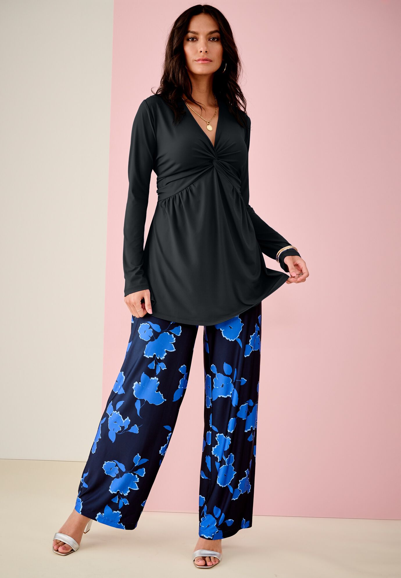 Plus Size Women's Shirred Empire Waist Tunic by Roaman's in Black (Size 26/28)