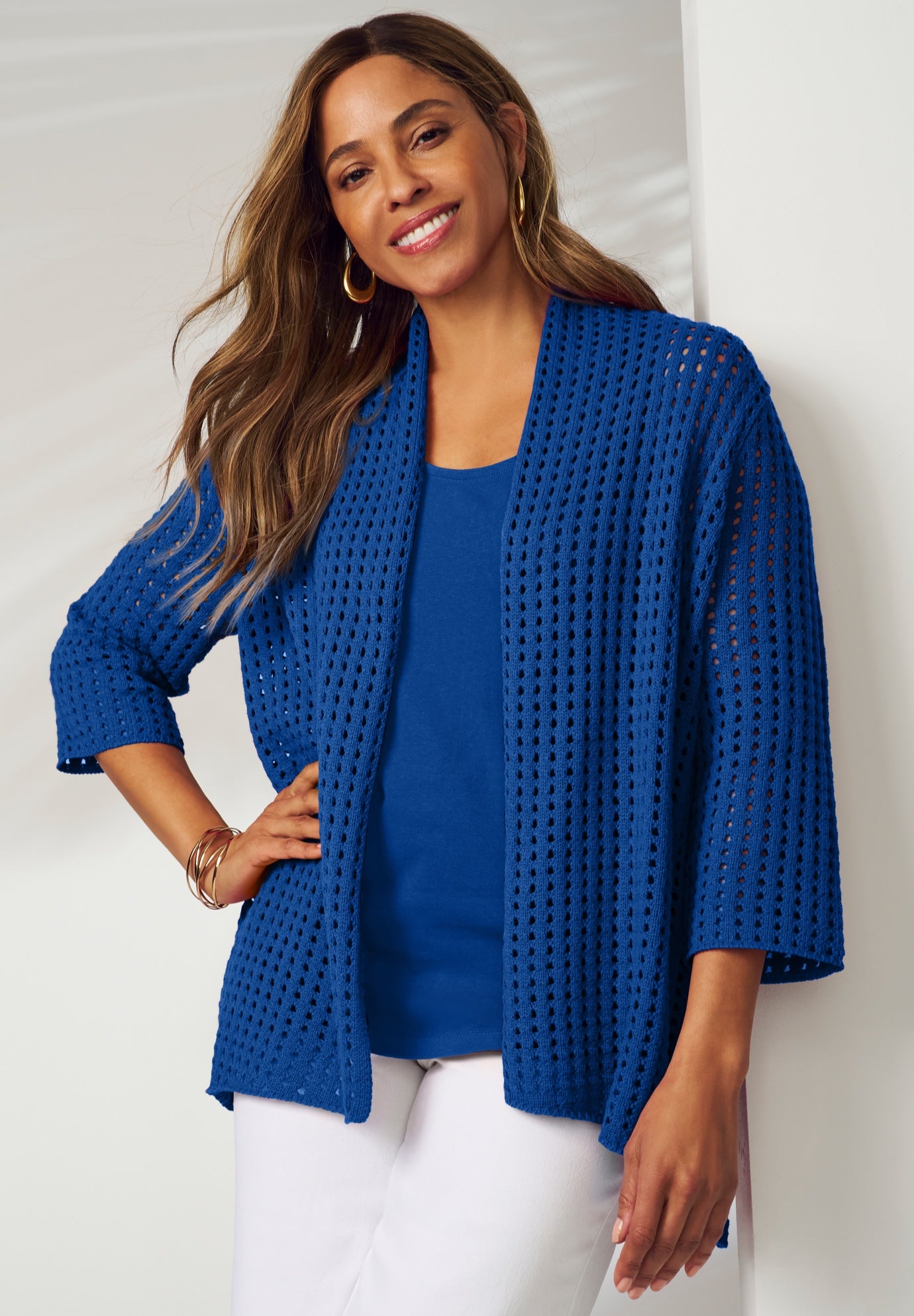 Plus Size Women's Crochet Cardigan by Jessica London in Dark Sapphire (Size 3X) Sweater