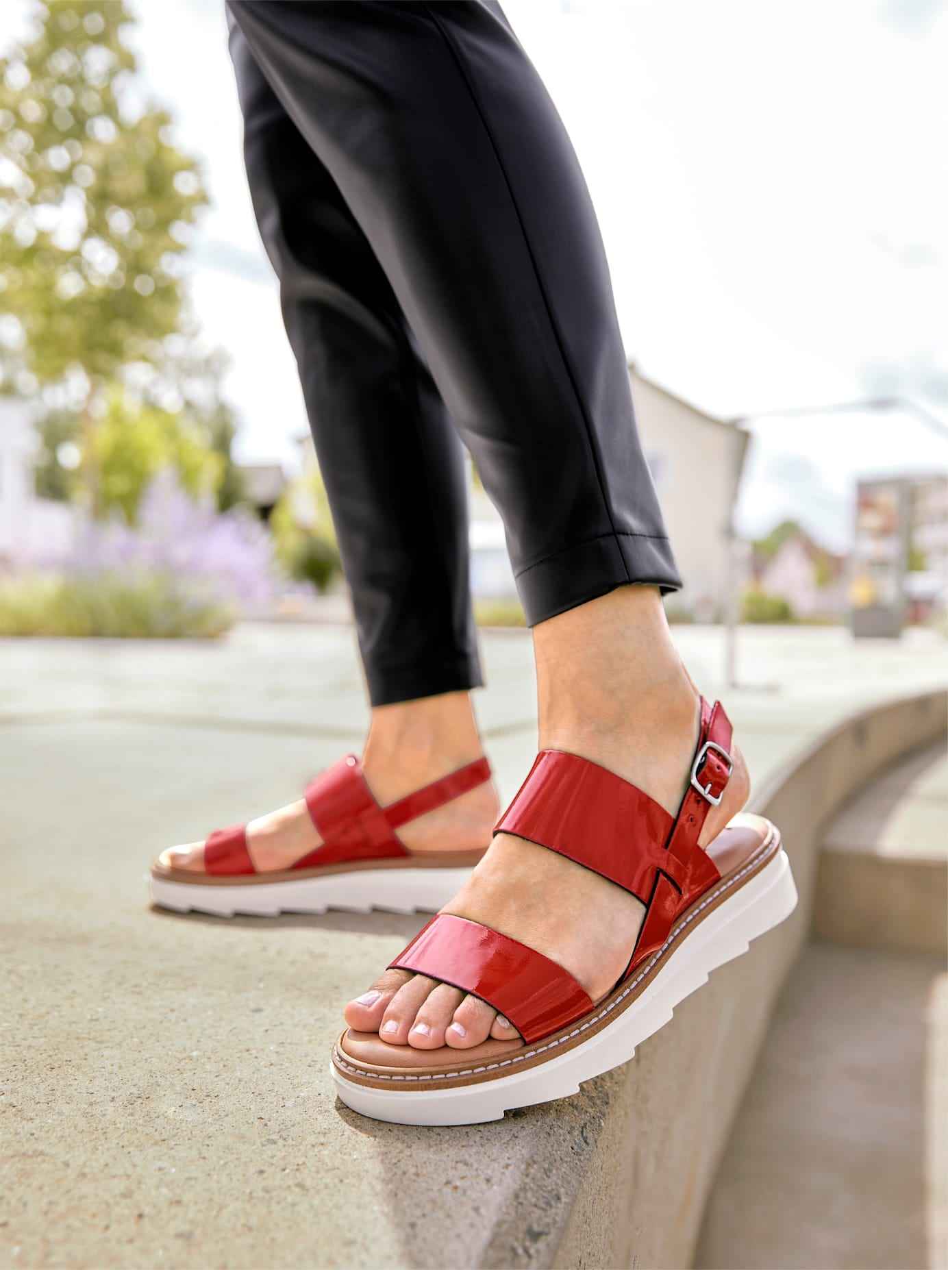 Sandale HEINE, Damen, Gr. 41, rot, Glattleder, Lackleder, Leder, Schuhe Sandale