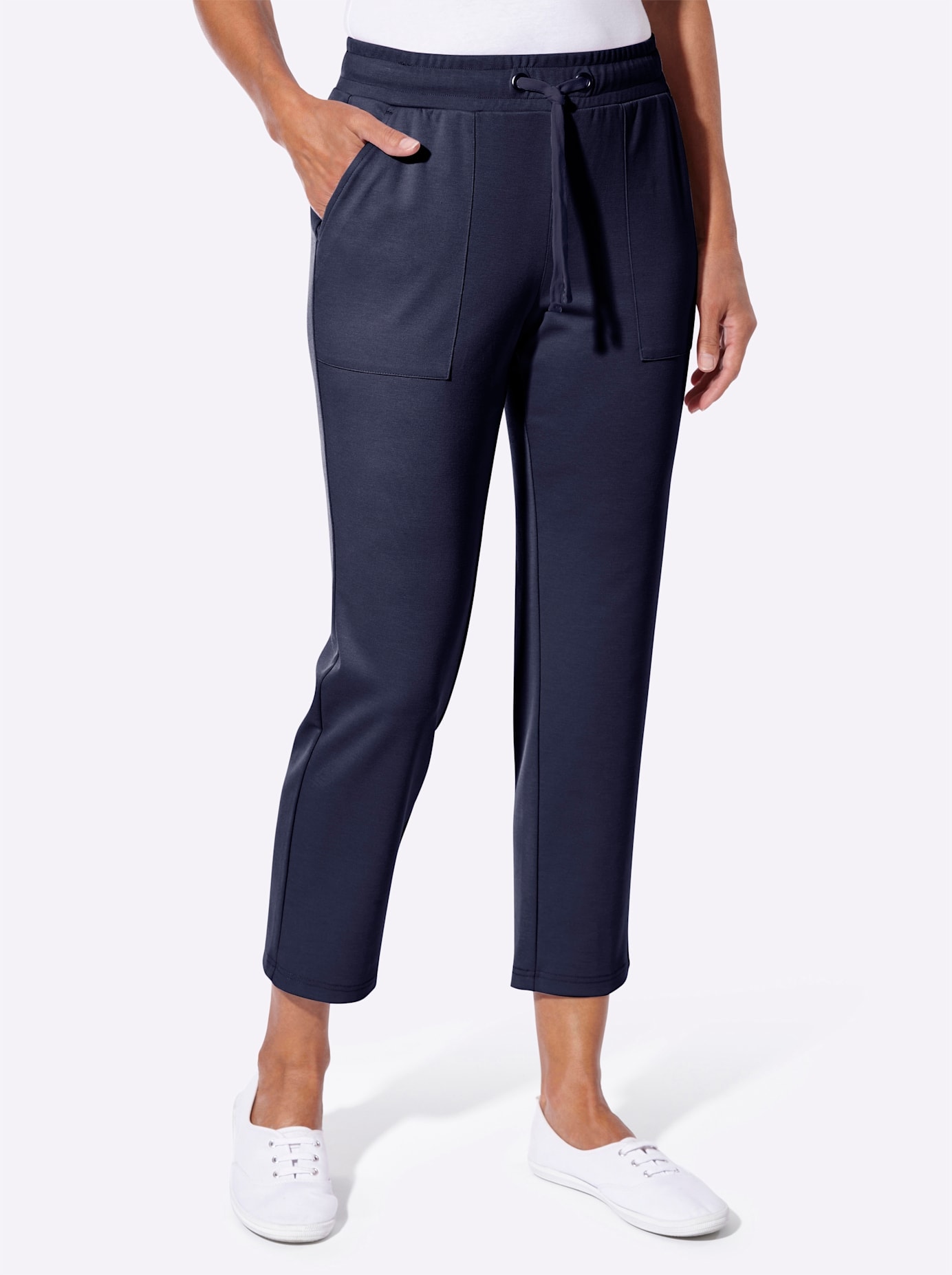 Jerseyhose CASUAL LOOKS, Damen, Gr. 44, Normalgrößen, marine, 76% Polyester, 20% Viskose, 4% Elasthan, unifarben, Hosen Jerseyhose