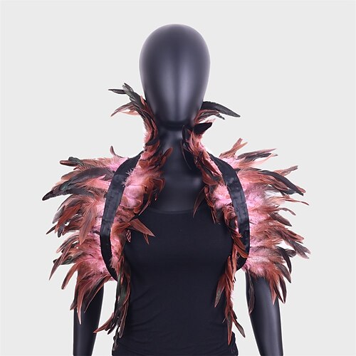 Carnaval 2026 Carnaval de Rio Accessoires de Samba Châle en Plume Naturelle Gothique - Cape À Col en Dentelle Costume d'Halloween pour Femmes Costume de Performance Festival Brésil