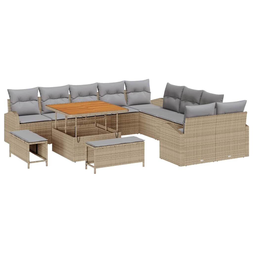 vidaXL Garten-Sofa-Set mit Kissen 13 pcs Beige Poly Rattan Image