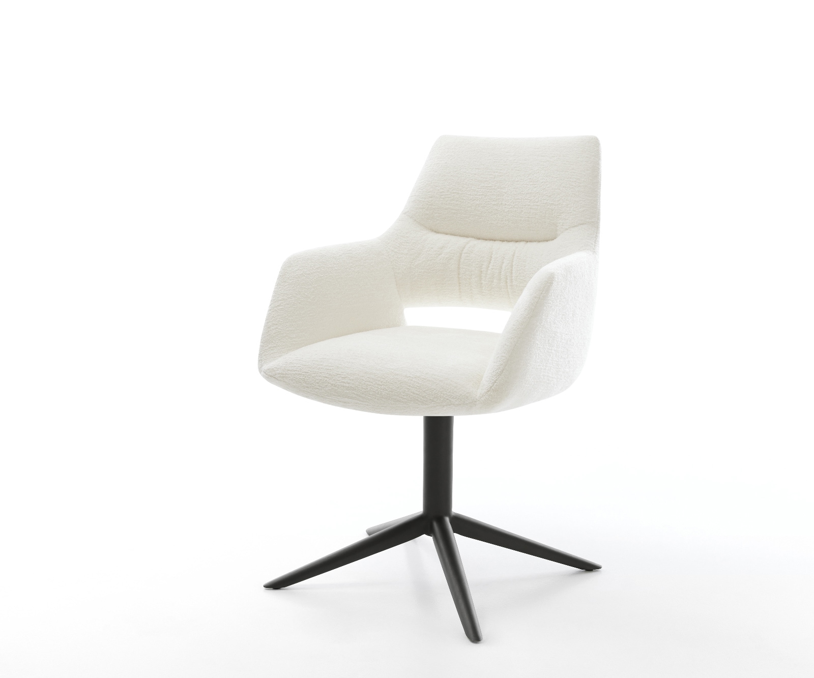 DELIFE Drehstuhl Yago-Flex mit Armlehnen Bouclé Soft Beige Fußkreuz Schwarz 360° drehbar Wippfunktion Taschenfederkern, Esszimmerstühle Image