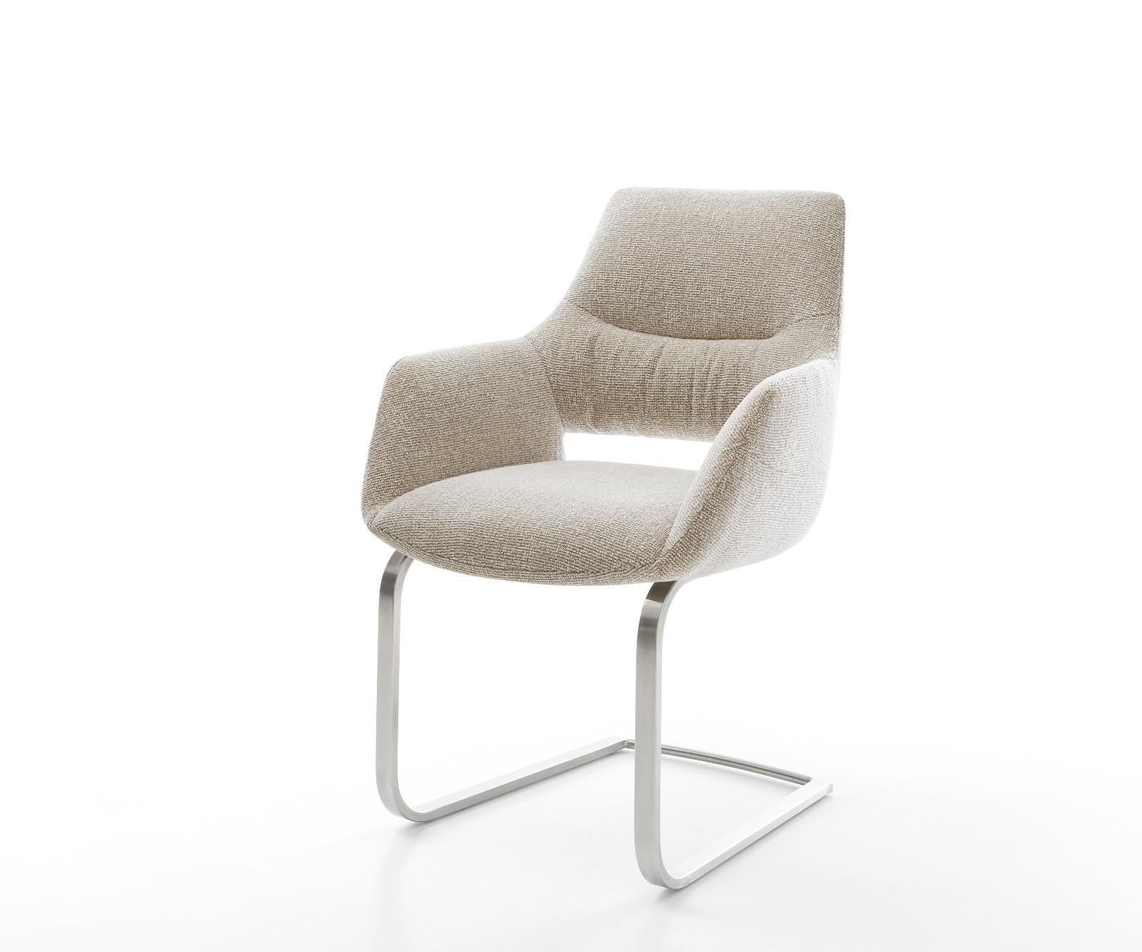 DELIFE Freischwinger Yago-Flex mit Armlehnen Webstoff Soft Beige Freischwinger flach Edelstahl Taschenfederkern, Esszimmerstühle Image