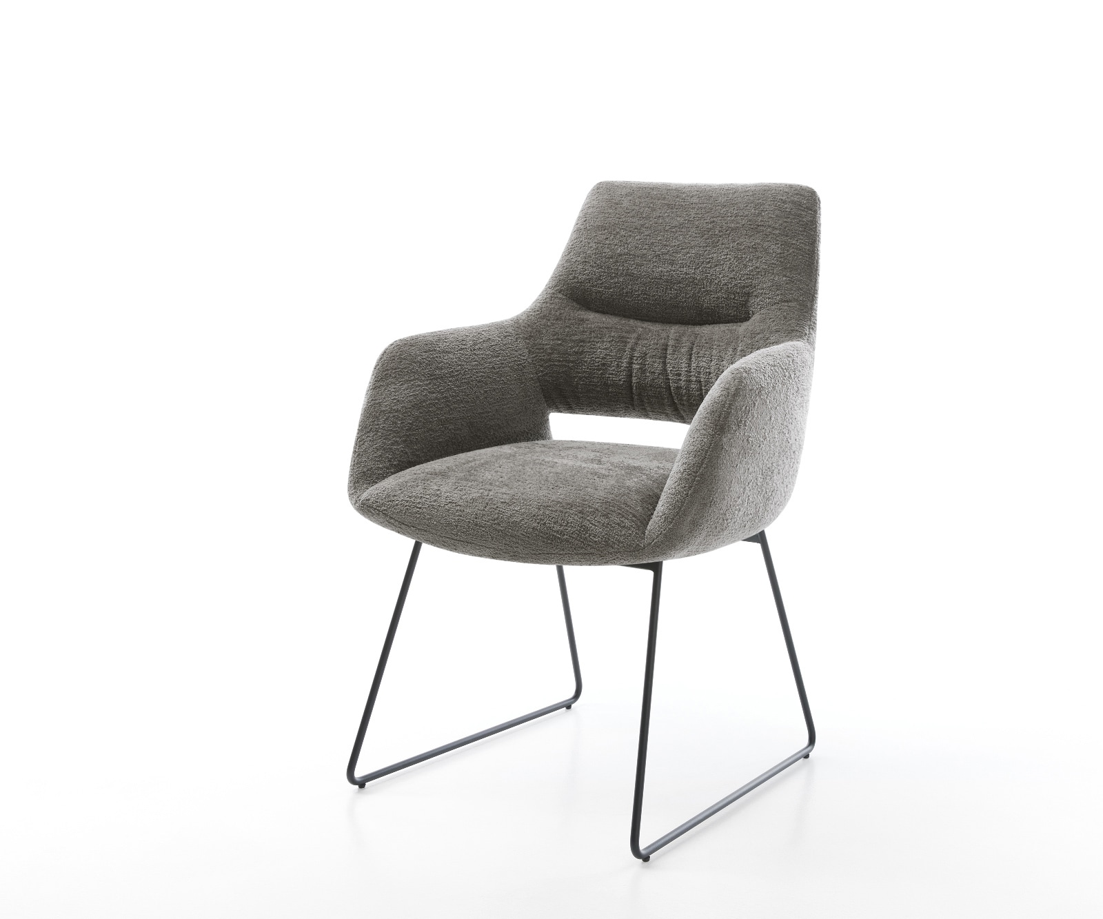 DELIFE Esszimmerstuhl Yago-Flex mit Armlehnen Bouclé Soft Schlamm Kufengestell Schwarz Taschenfederkern, Esszimmerstühle Image