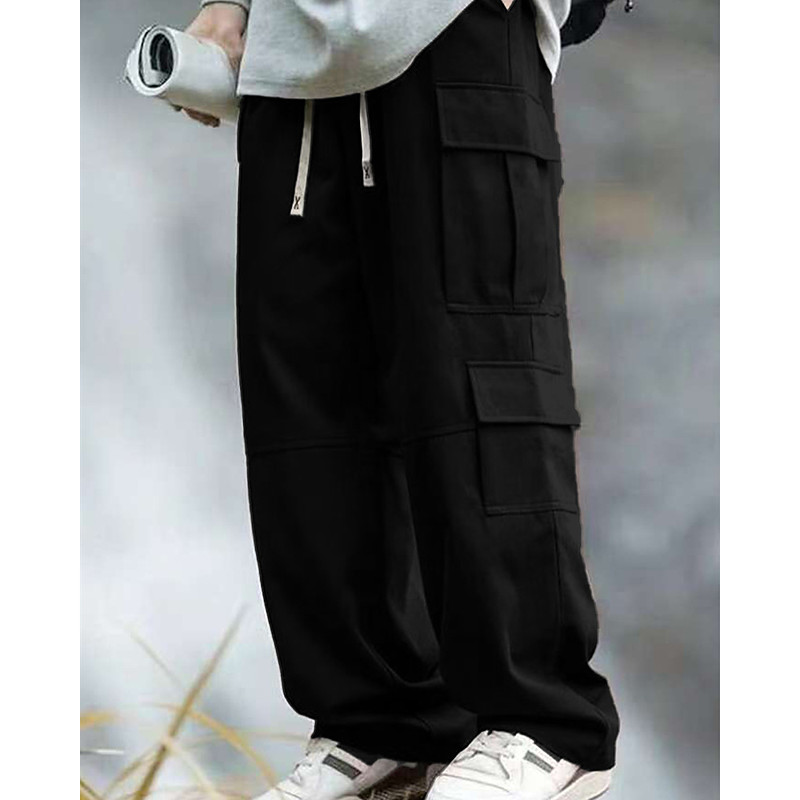 Men's Cargo Pants Trousers Elastic Waist Multi Pocket Plain Windproof Wearable Outdoor Daily Camping Hiking Streetwear Stylish Black Brown Inelastic