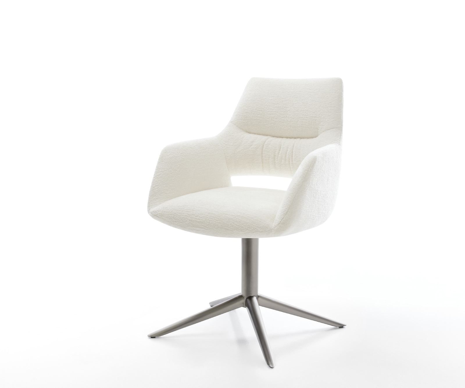 DELIFE Drehstuhl Yago-Flex mit Armlehnen Bouclé Soft Beige Fußkreuz Graphit 360° drehbar Wippfunktion Taschenfederkern, Esszimmerstühle Image