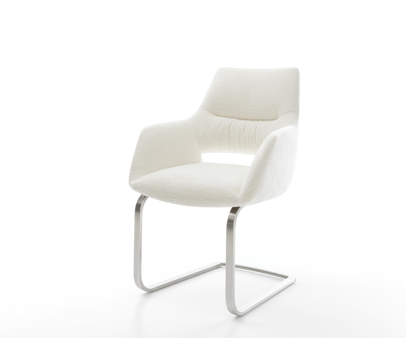 DELIFE Freischwinger Yago-Flex mit Armlehnen Bouclé Soft Beige Freischwinger flach Edelstahl Taschenfederkern, Esszimmerstühle Image