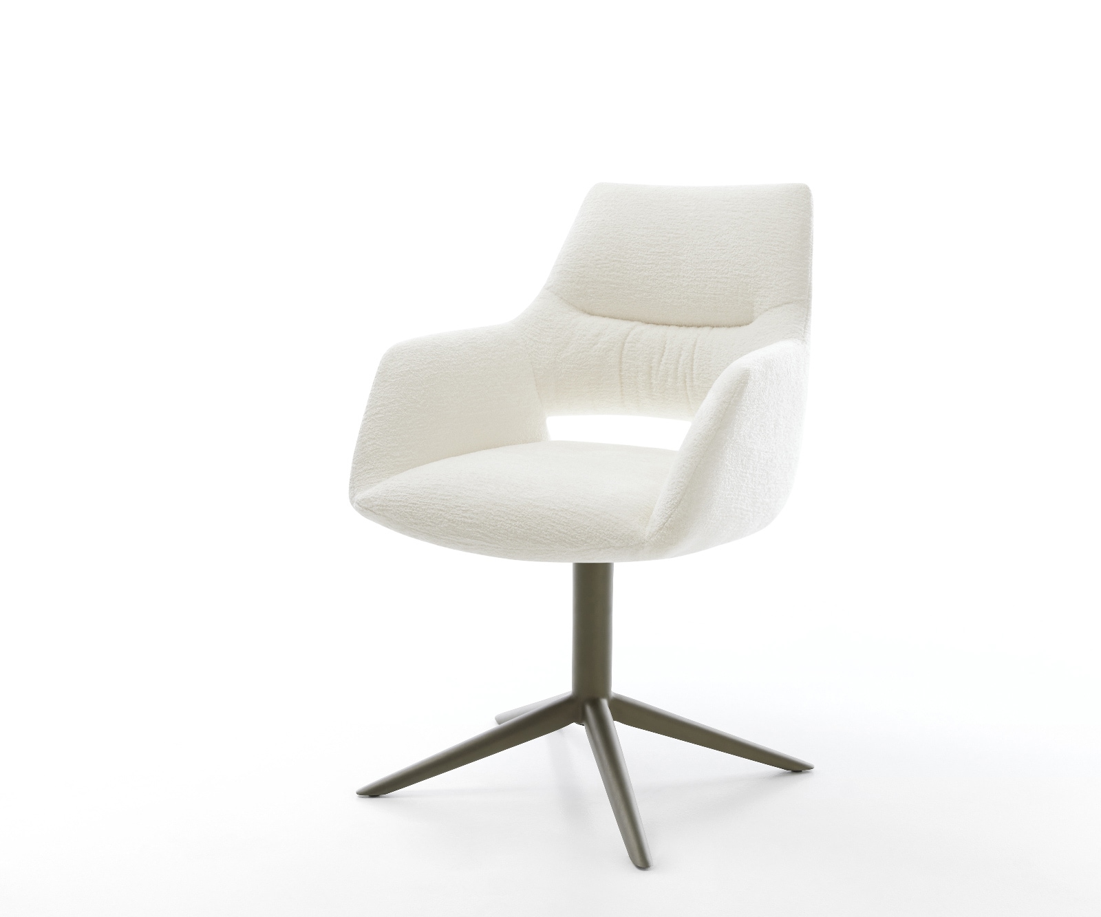 DELIFE Drehstuhl Yago-Flex mit Armlehnen Bouclé Soft Beige Fußkreuz Effektfinish Titan 360° drehbar Wippfunktion Taschenfederkern, Esszimmerstühle Image