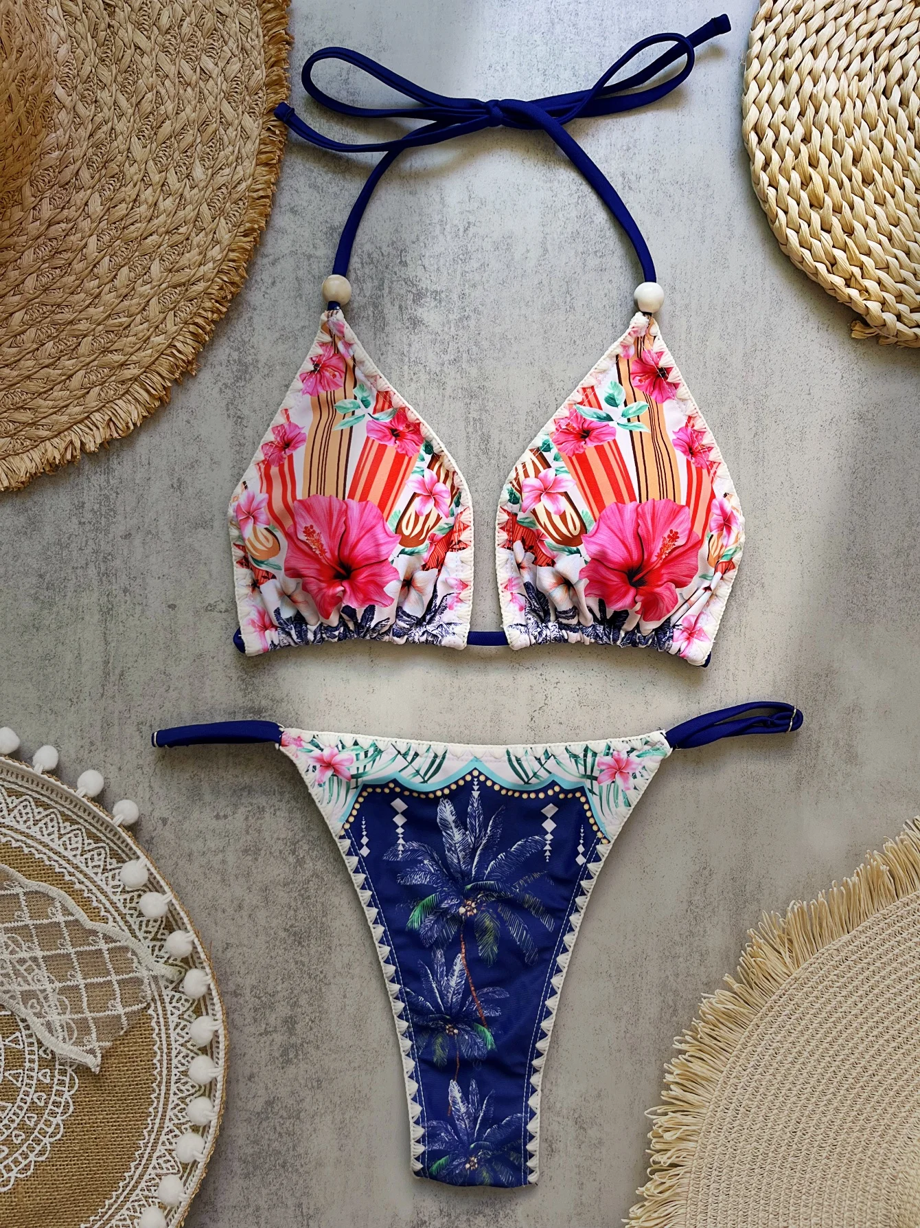 2025, Neckholder, String, Dreieck, zweiteilig, bedruckt, Bikini, Damen-Bademode, weiblicher Badeanzug, Badegäste, Badeanzug, Strandmode, Sommer Image