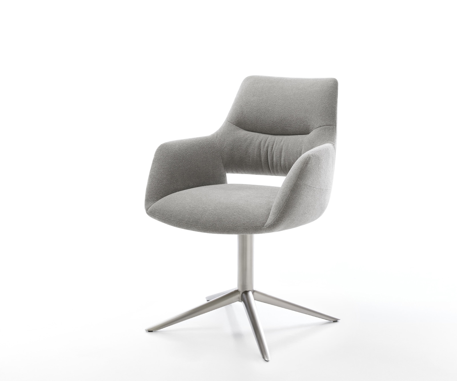 DELIFE Drehstuhl Yago-Flex mit Armlehnen Strukturstoff Soft Grau Fußkreuz Edelstahl 360° drehbar Wippfunktion Taschenfederkern, Esszimmerstühle Image