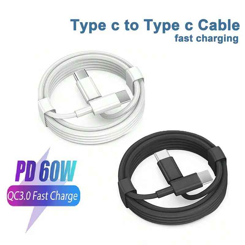 PD 60 W USB C auf USB Typ C Kabel Schnellladedatenkabel für iPhone 16 15 Serie Samsung Huawei Datenleitung Schwarz Weiß 1 m 1,5 m 2 m Image