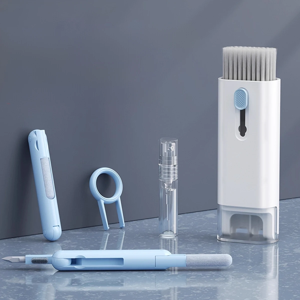 Tastatur-Reinigungsset, 7-in-1-Laptop-Reiniger mit Tastenkappen-Abzieher, multifunktionales Tastatur-Bürsten-Reinigungsset für iPhone-Kopfhörer Image