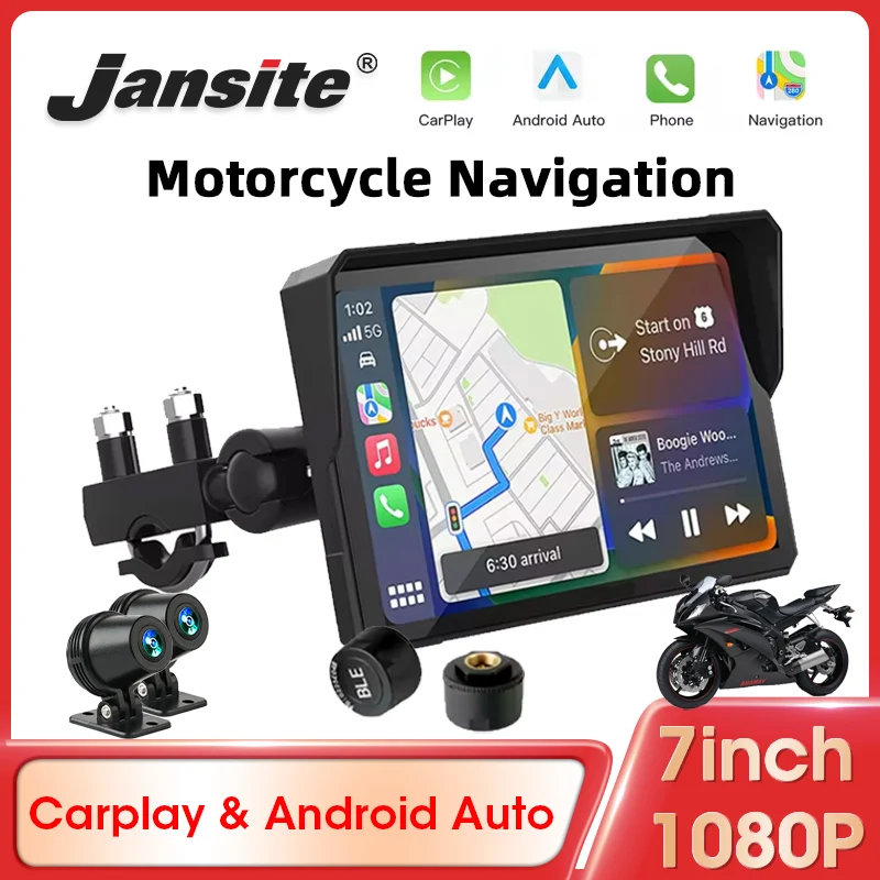 Jansite 7 zoll Tragbare Digitale Motorrad Dashboard Drahtlose CarPlay GPS Navigation Display Bildschirm Android Auto IPX7 Monitor Image