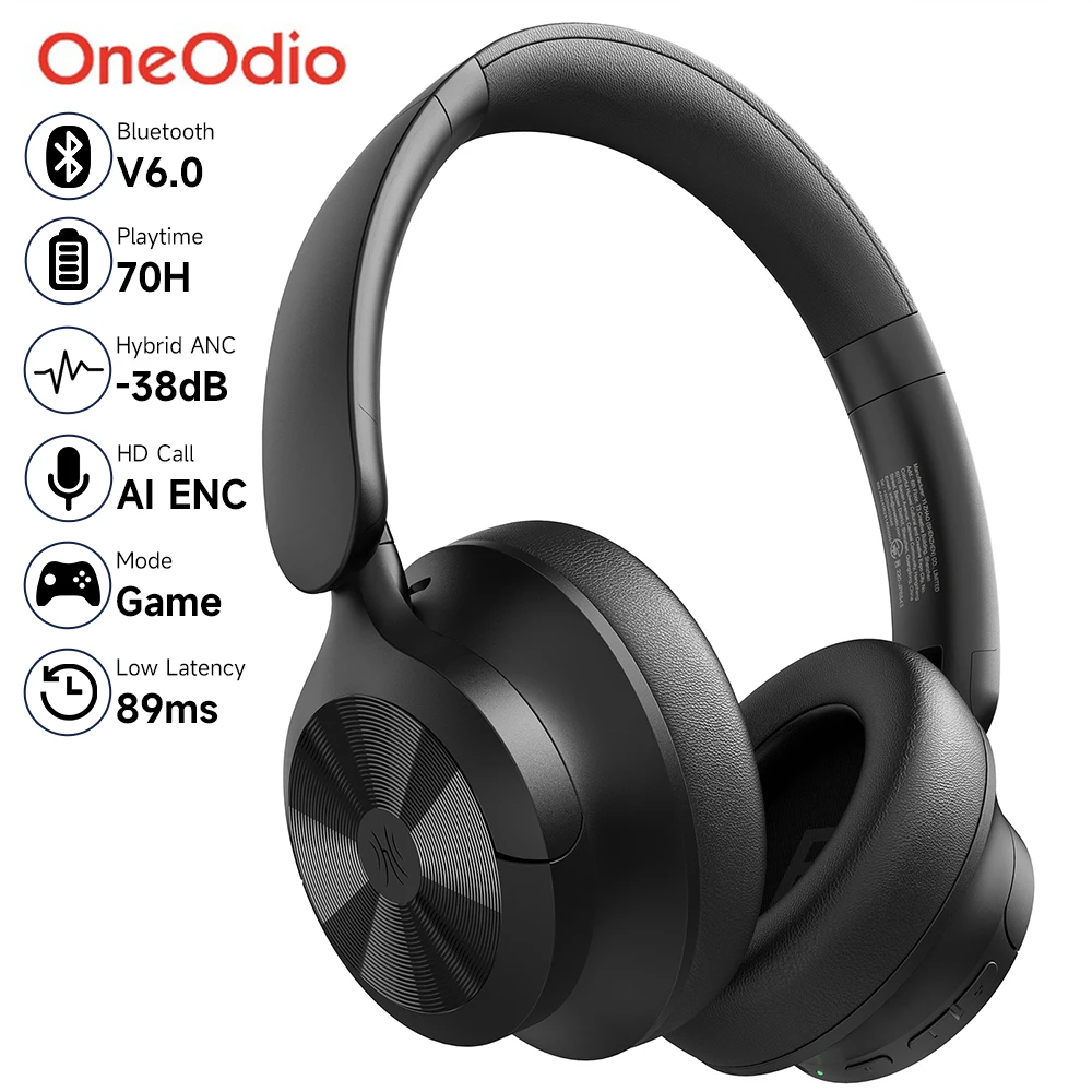 Oneodio A1 Pro Bluetooth 6.0 Wireless ANC-Kopfhörer On-Ear-Hybrid-Headset mit aktiver Geräuschunterdrückung und ENC-Mikrofon, geringer Latenzmodus Image