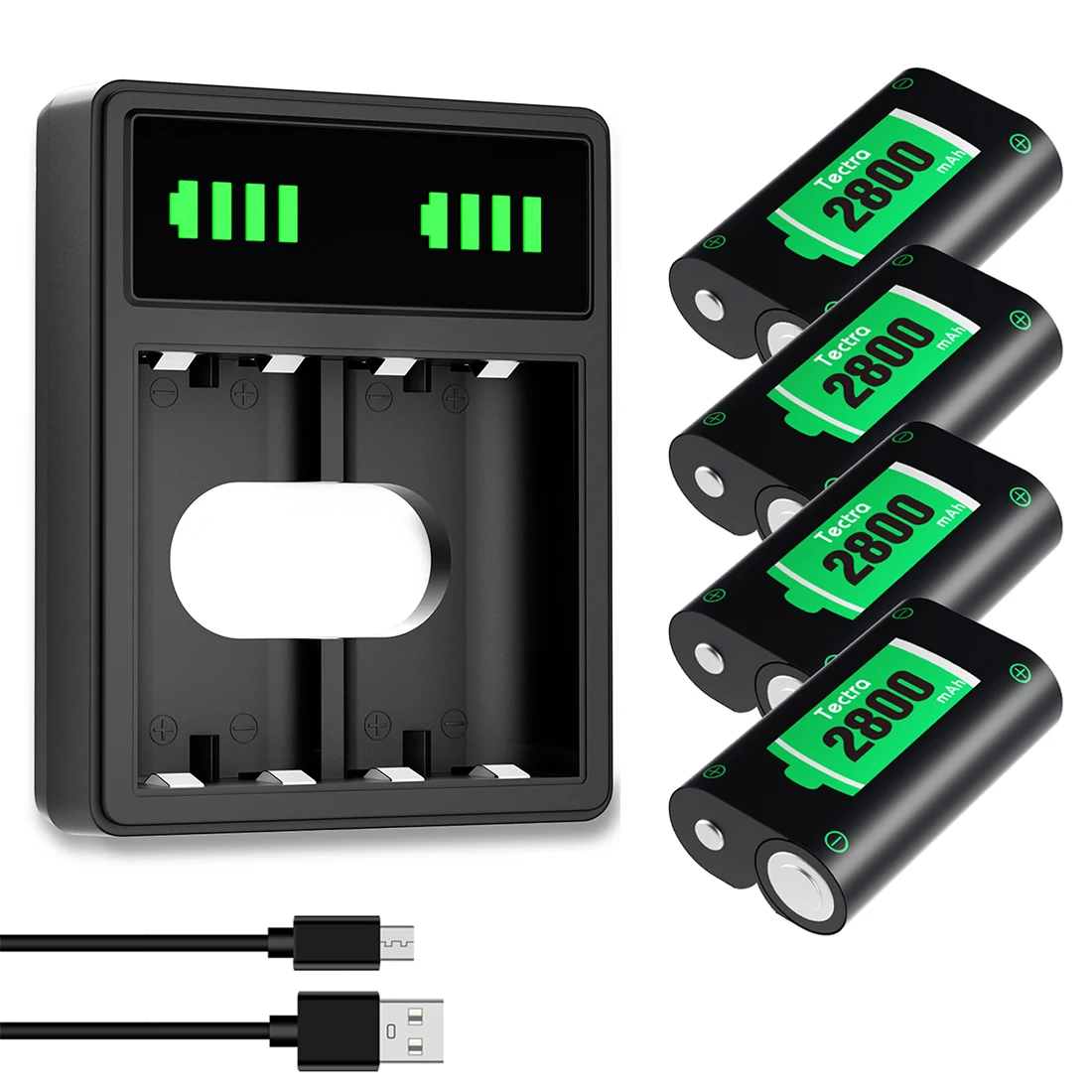 Tectra 2800mAh Rechargeable Battery LED Dual Charger for Xbox Series X|S, Xbox One, One S, One X, One Elite Controller