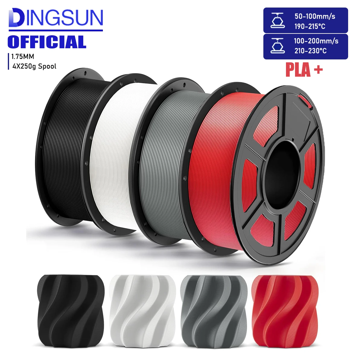PLA+ 3D-Drucker-Filament-Bundle, PLA Plus 1,75 mm, Maßgenauigkeit +/- 0,02 mm, passend für die meisten FDM-3D-Drucker 250 g/500 g/1000 g Image
