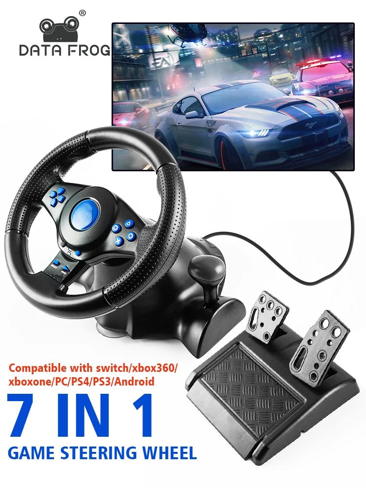 DATA FROG Racing Lenkrad mit Vibration und Pedalen für Switch PS2 PS3 PS4 Xbox One PC Gaming Simracing Autopedal Image