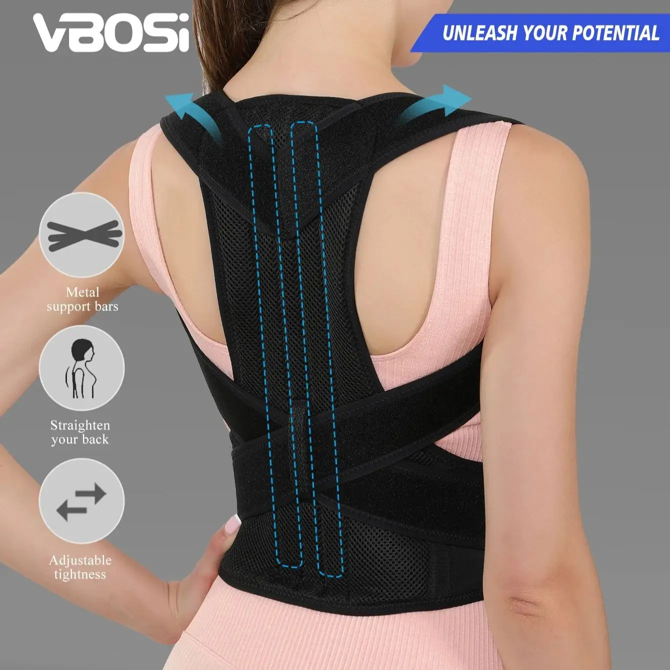 Verstellbare, sportliche Rücken- und Taillenstütze, Haltungskorrektur für Damen und Herren, bequemer Fitness-Haltungstrainer Image