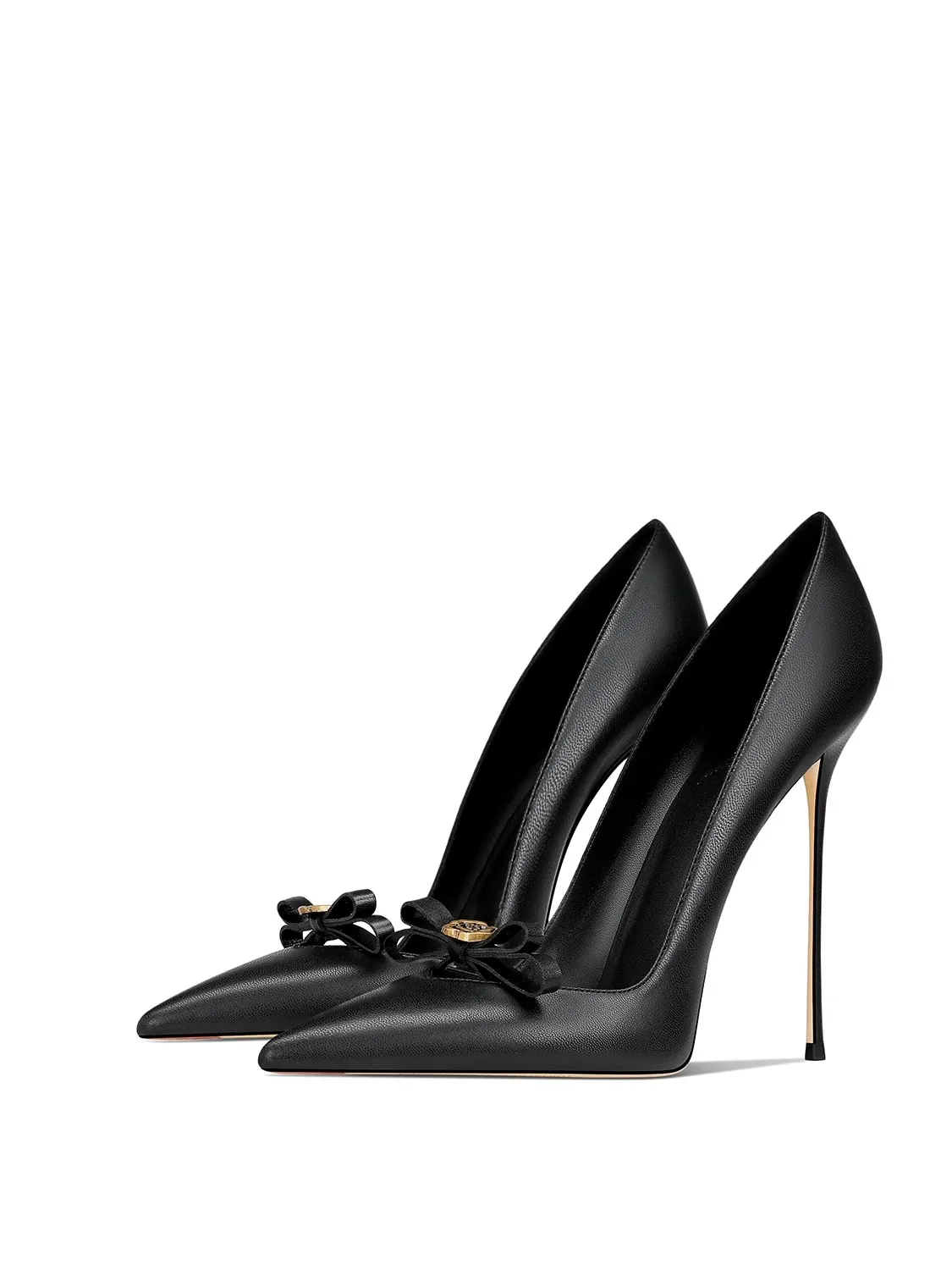 Stiletto High Heels Frühling neue spitze flache Leder Metall Rose Schleife einzelne Schuhe Bankett große Größe kleine Damenschuhe