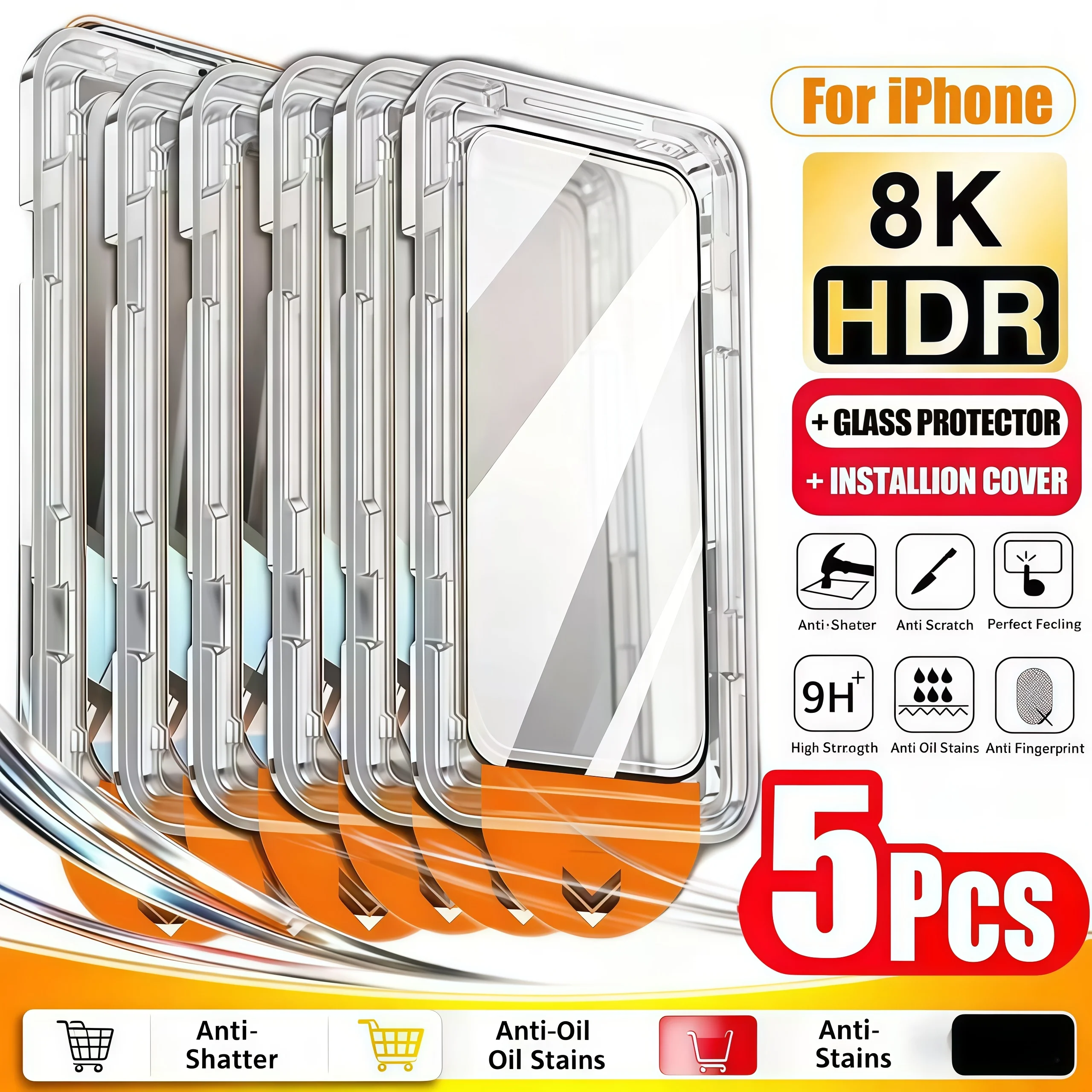 5 Stück Oleophobe Beschichtung, staubfrei, einfache Installation, Displayschutzfolie für iPhone 16 14 15 11 12 13 17 Pro Max XR XS 14 15 16 Plus Image