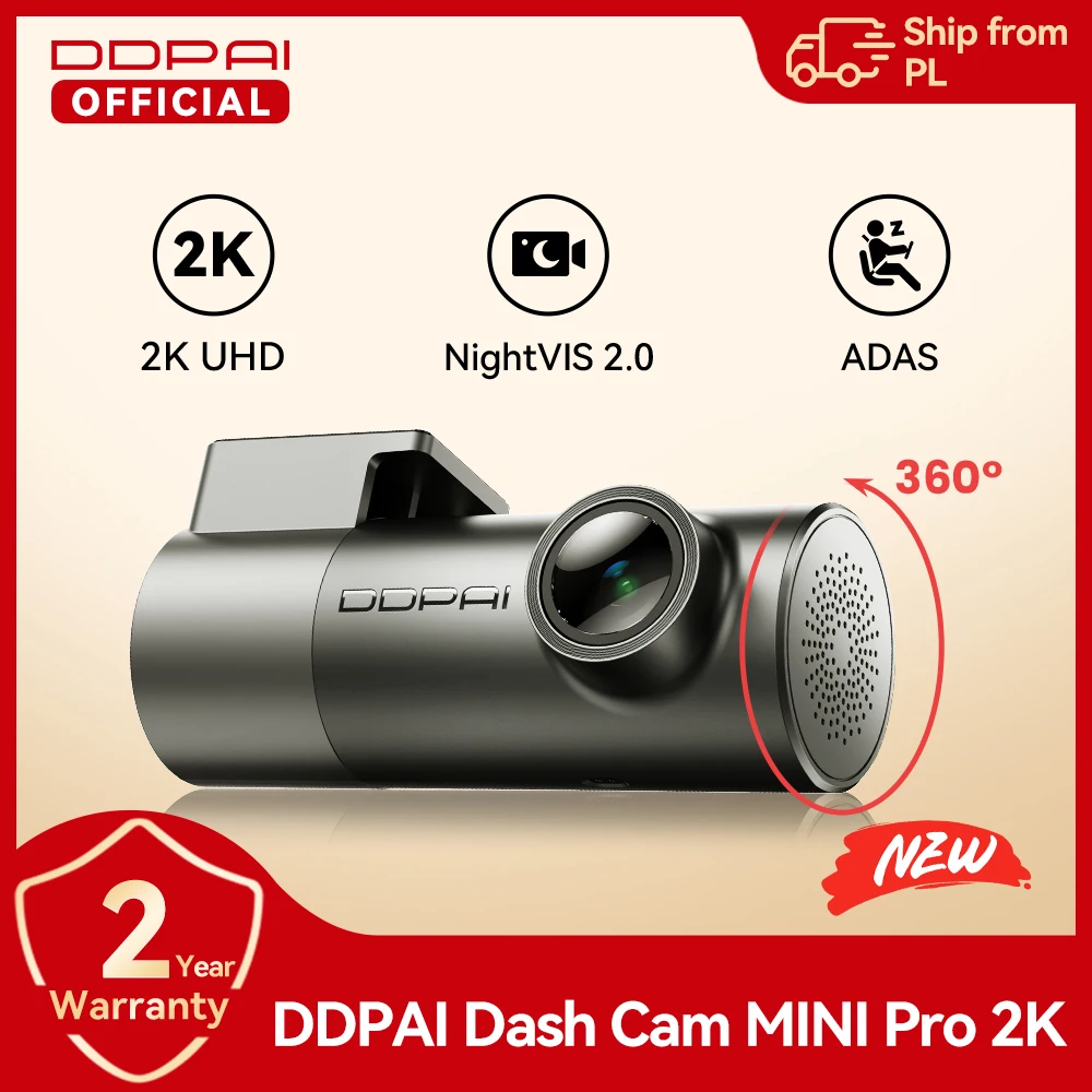 DDPAI Mini Pro 2K Dashcam mit WiFi Smart Voice Control, unterstützt Nachtsicht und 24-Stunden-Parkmonitor, Auto-DVR Image