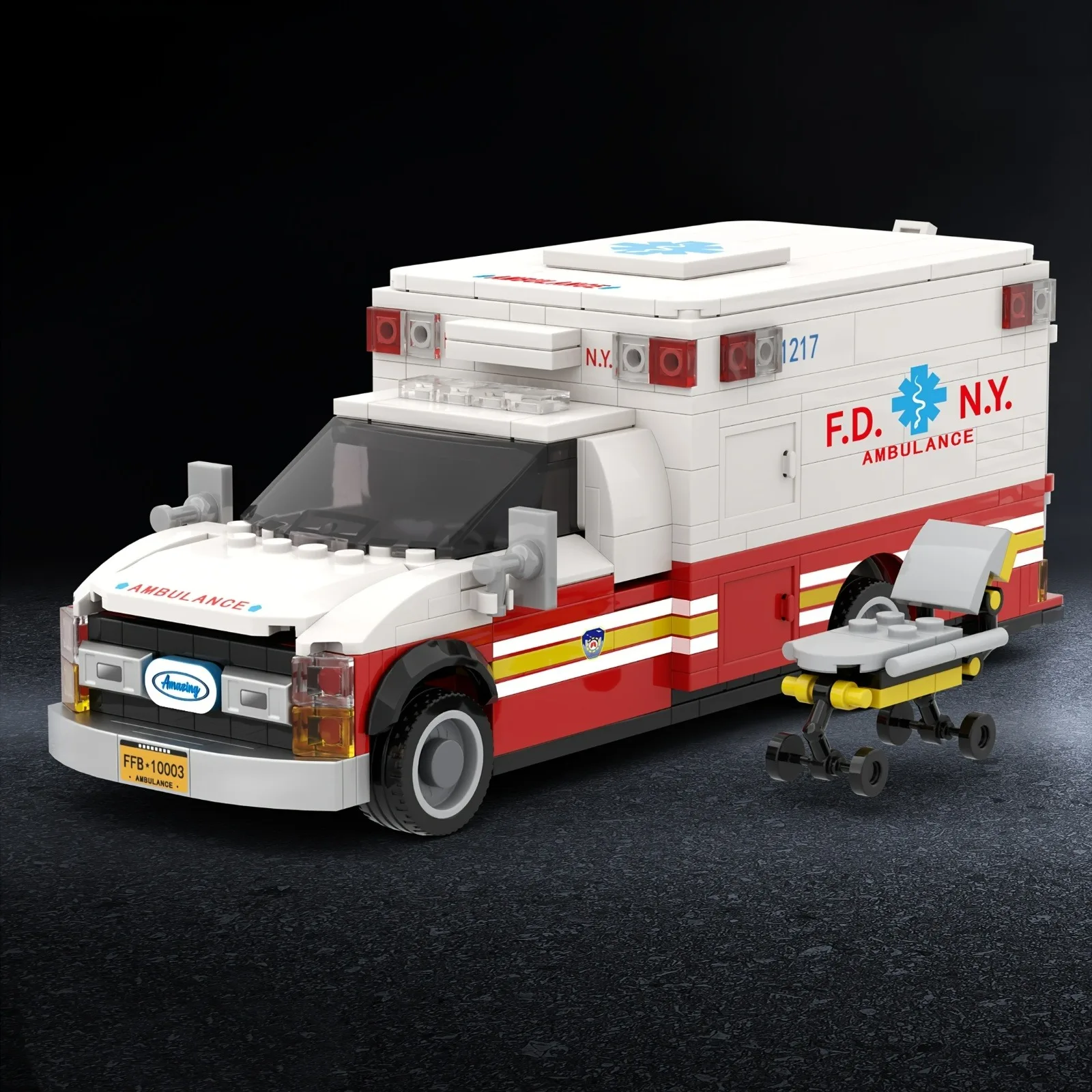 Krankenwagen-Baustein-Set, Baustein-Modellornament für Rettungsfahrzeuge, ein Sammlergeschenk für Fahrzeugbaustein-Enthus Image