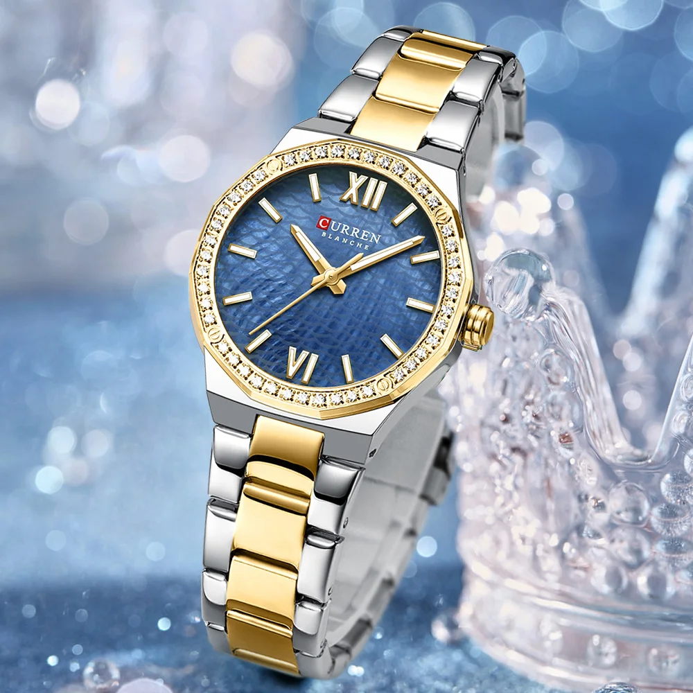 Damenuhr CURREN 2025, romantisches Luxus-Zifferblatt mit Strasssteinen, Edelstahlband, schlanke Armbanduhr für Damen, wasserdicht Image