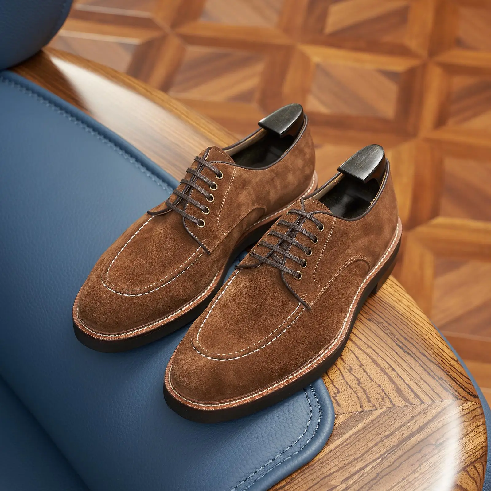 Herren-Derby-Schuhe aus echtem Leder und Wildleder, Business-Casual, formelle runde Zehenpartie, Herrenschuhe aus mattiertem Leder