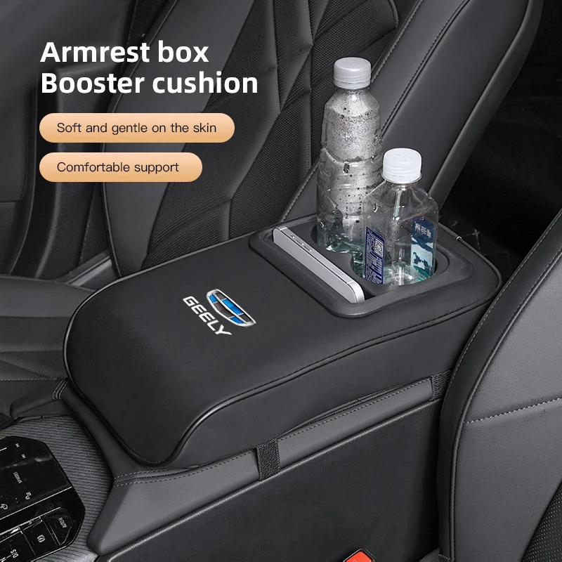 Auto Armlehne Box Kissen Leder Weiche Pad Mit Tasse Halter Für Geely Atlas Coolray Emgrand X7 GT Tugella Vorwort Jingang Boyue X6 Image