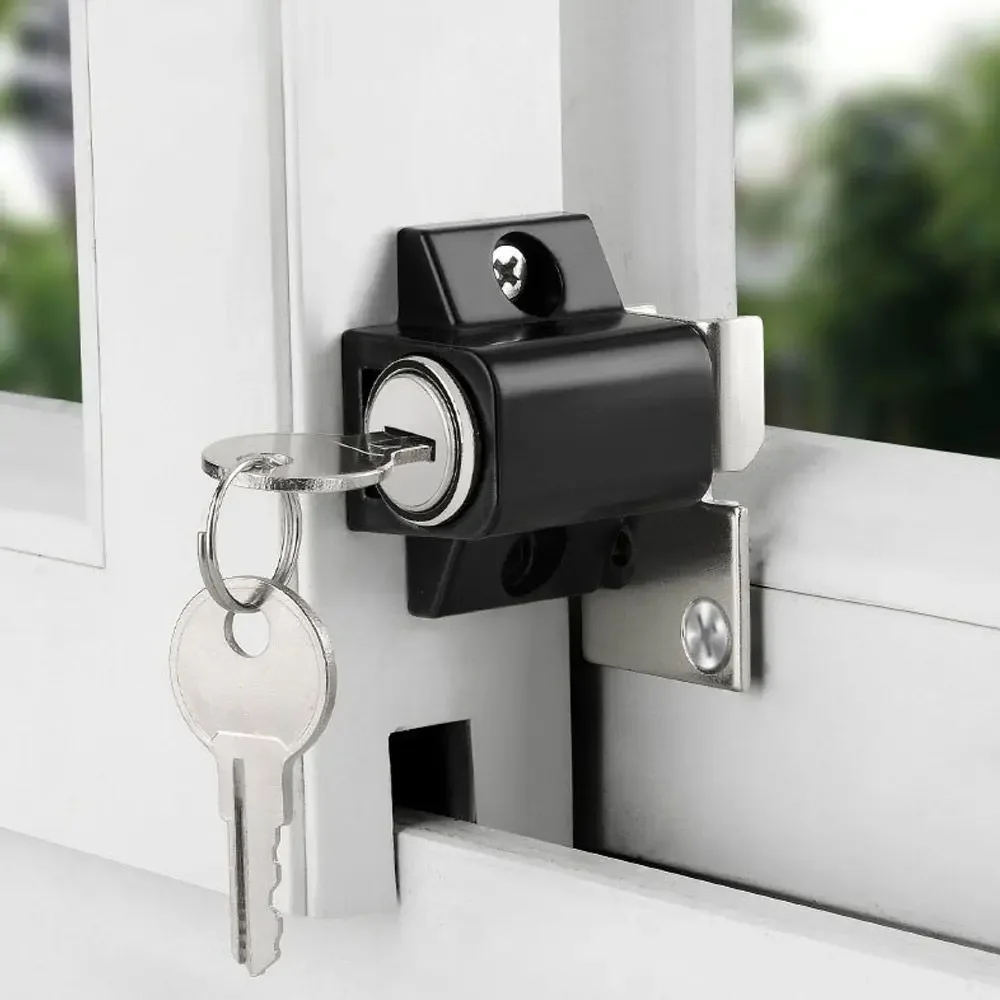 Fensterschloss Push-Pull-Tür- und Fenstertürschloss, Sicherheitsschloss aus Aluminiumlegierung, Push-Pull-Fensterbegrenzer, feste Schnalle für Bildschirmfenster Image