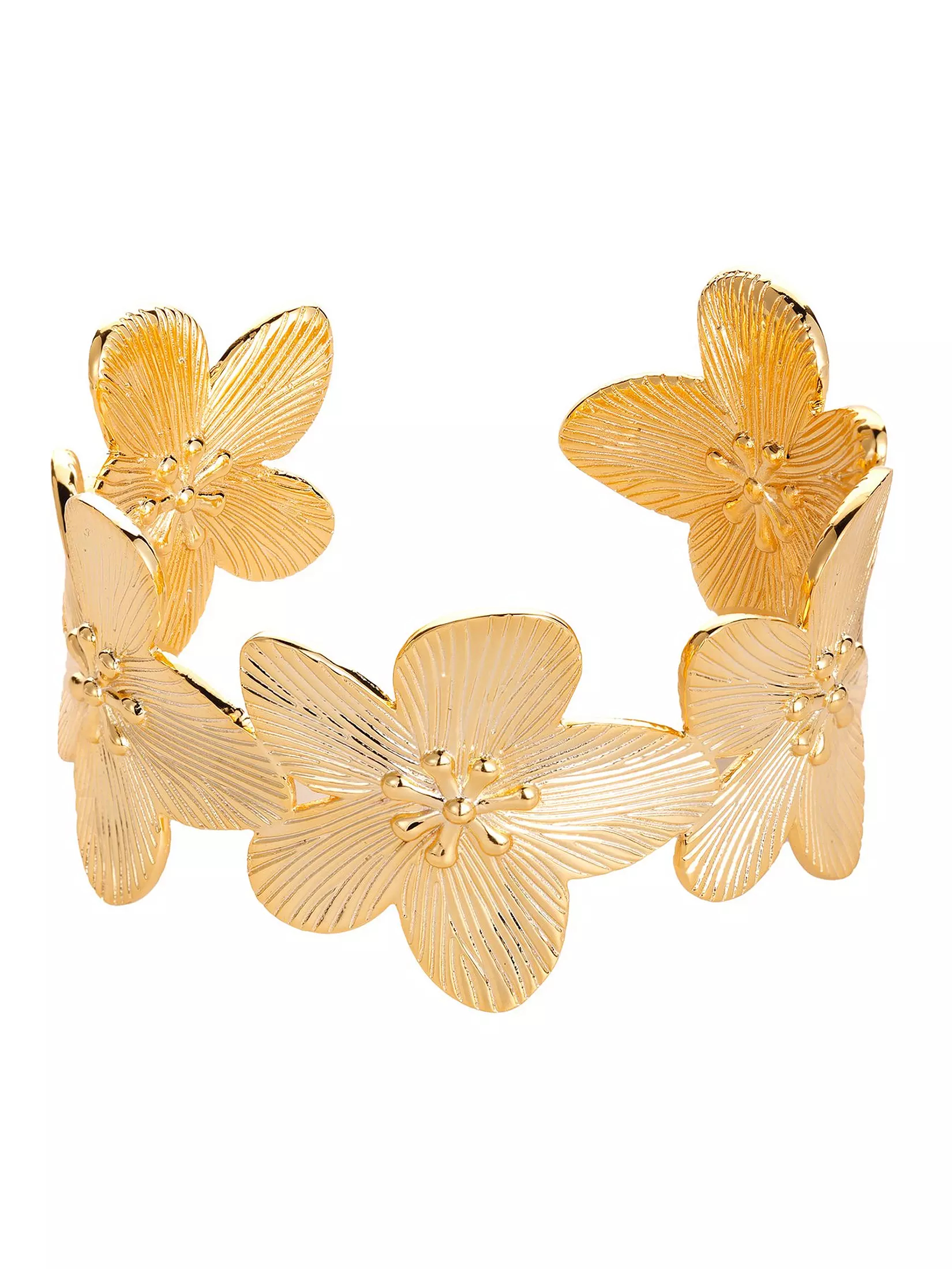 The Jewellery Stockroom Womens Gold Plated Floral Cuff Bangle - One Size | The Jewellery Stockroom Sale | Discount Designer Brands