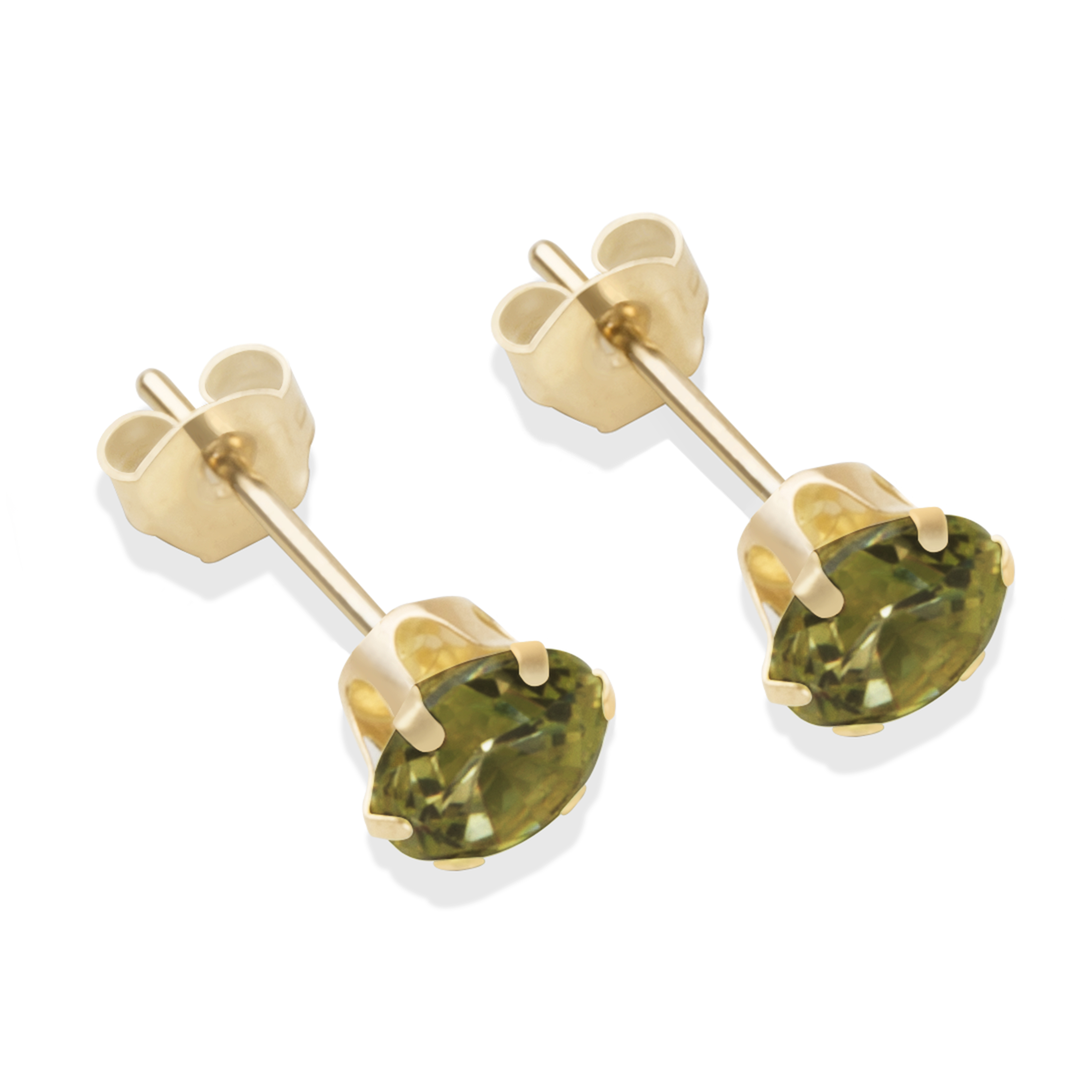The Jewellery Stockroom Womens 9ct Solid Yellow Gold 5mm Round Dark Peridot Cubic Zirconia Stud Earrings - One Size