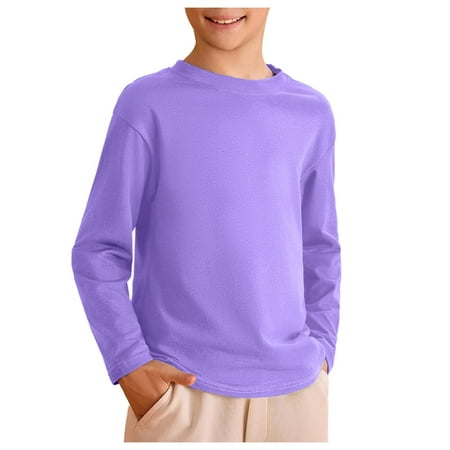 Pandaie 1-10T Boys Long Sleeve T Shirts Toddler Crewneck Loose Pullover Kids Soft Cotton Basic Layering Tees Tops Light Purple