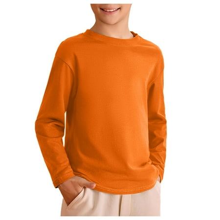 Pandaie 1-10T Boys Long Sleeve T Shirts Toddler Crewneck Loose Pullover Kids Soft Cotton Basic Layering Tees Tops Orange