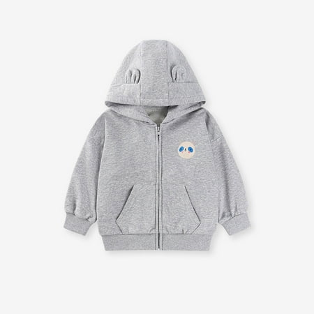 Swuxness Toddler Hooded Sweatshirt Coat Kids Long Sleeve Jacket Toddler Solid Color Embroidered Hooded Fleece Sweatshirt Warm Lined Casual Outerwear Jacket Gray 3-4 Years