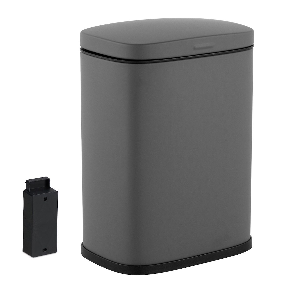 Relaxdays Kosmetikeimer Wandmontage, 3 Liter, Absenkautomatik, Inneneimer, Metall, eckiger Badezimmer Mülleimer, grau Image