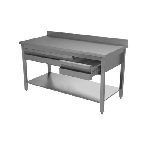 VM Europa Edelstahl Arbeitstisch mit Schubladen oben, mit Grundboden Premium - alle Größen zur selbstmontage: 100 x 60 cm / mit Aufkantung / selbstmontage Image