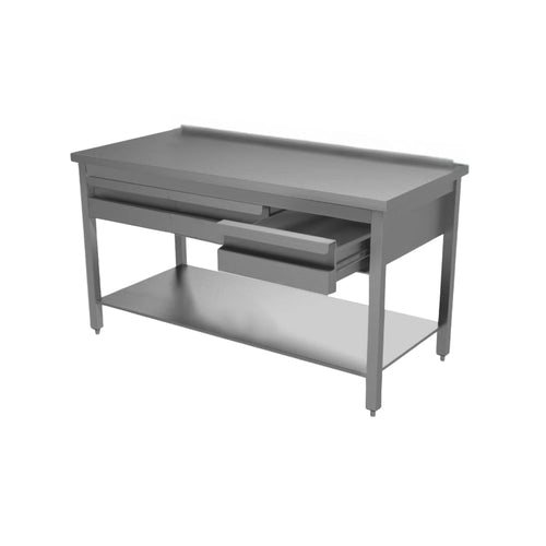 VM Europa Edelstahl Arbeitstisch mit Schubladen oben, mit Grundboden Premium - alle Größen zur selbstmontage: 100 x 70 cm / ohne Aufkantung / selbstmontage Image
