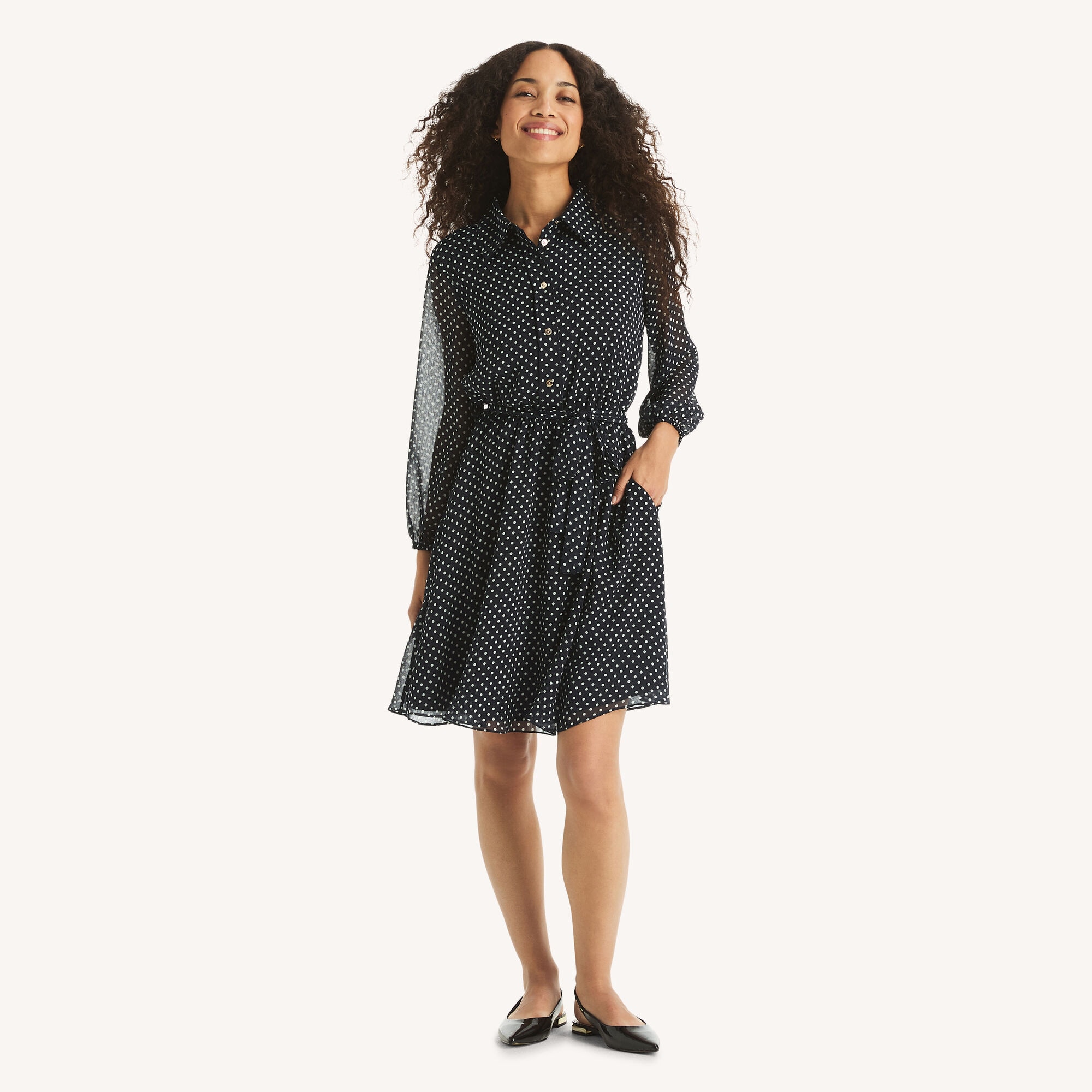 Nautica Women's Polka Dot Shirt Dress 416 (Oyster Bay Blue), M