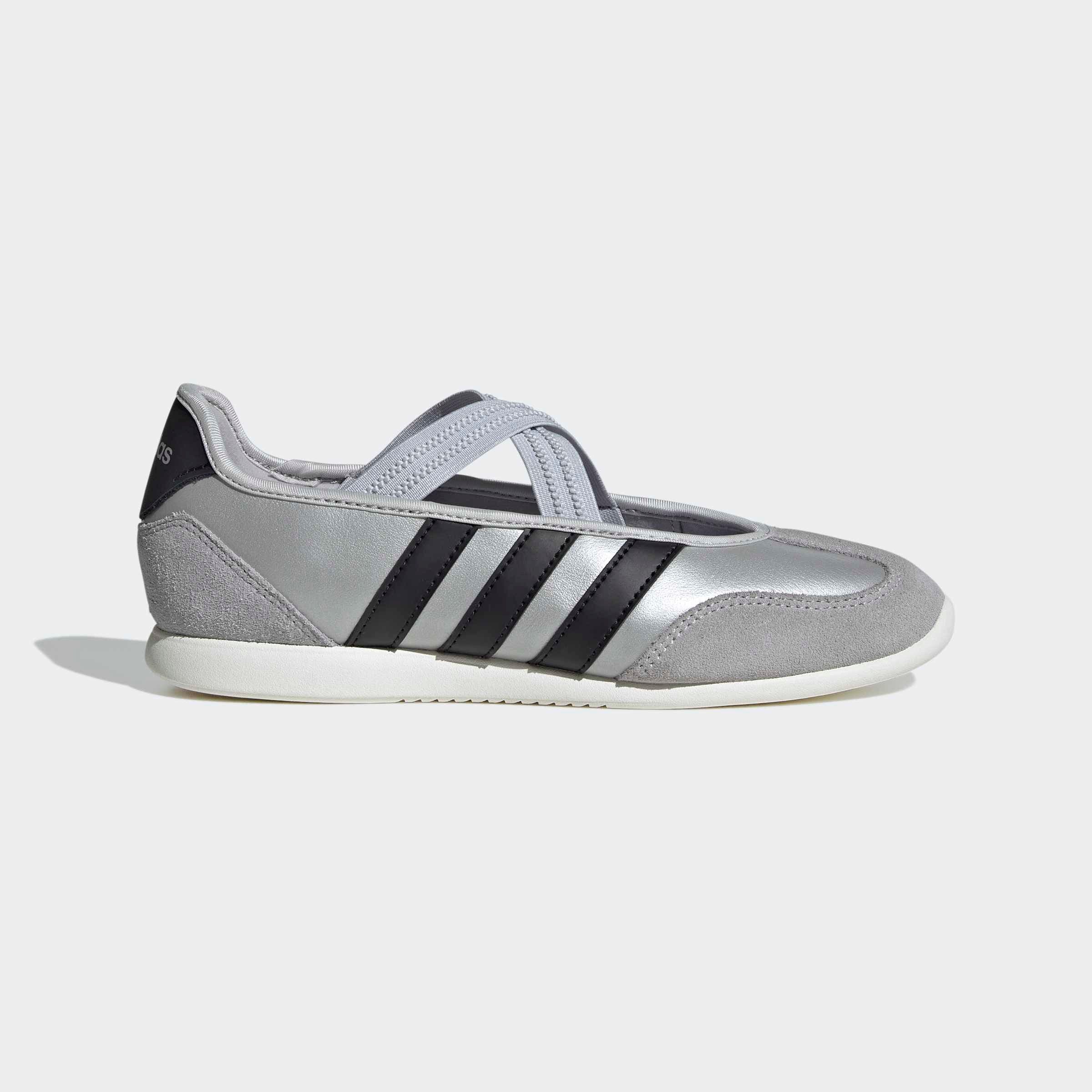 Sneaker Ballerinas ADIDAS SPORTSWEAR "BARREDA MARY JANE", Damen, Gr. 41, silber metallic, core schwarz, sanftes weiß, Leder, Schuhe