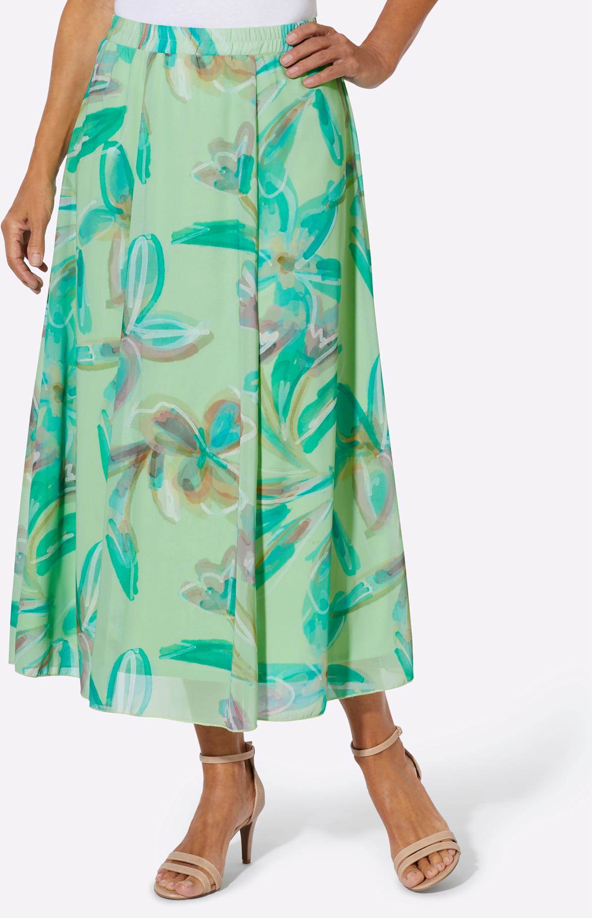 Schlupfrock CLASSIC BASICS, Damen, Gr. 44, reseda, rosé, bedruckt, 100% Polyester, geblümt, gemustert, lang, Röcke