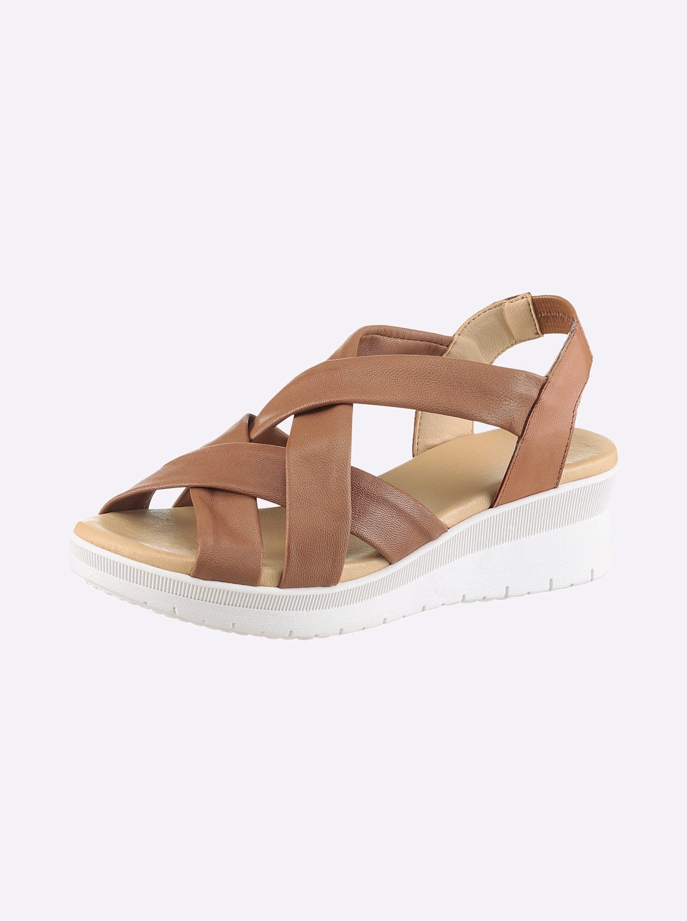 Sandalette HEINE, Damen, Gr. 35, cognac, Glattleder, Leder, Schuhe Sandalette