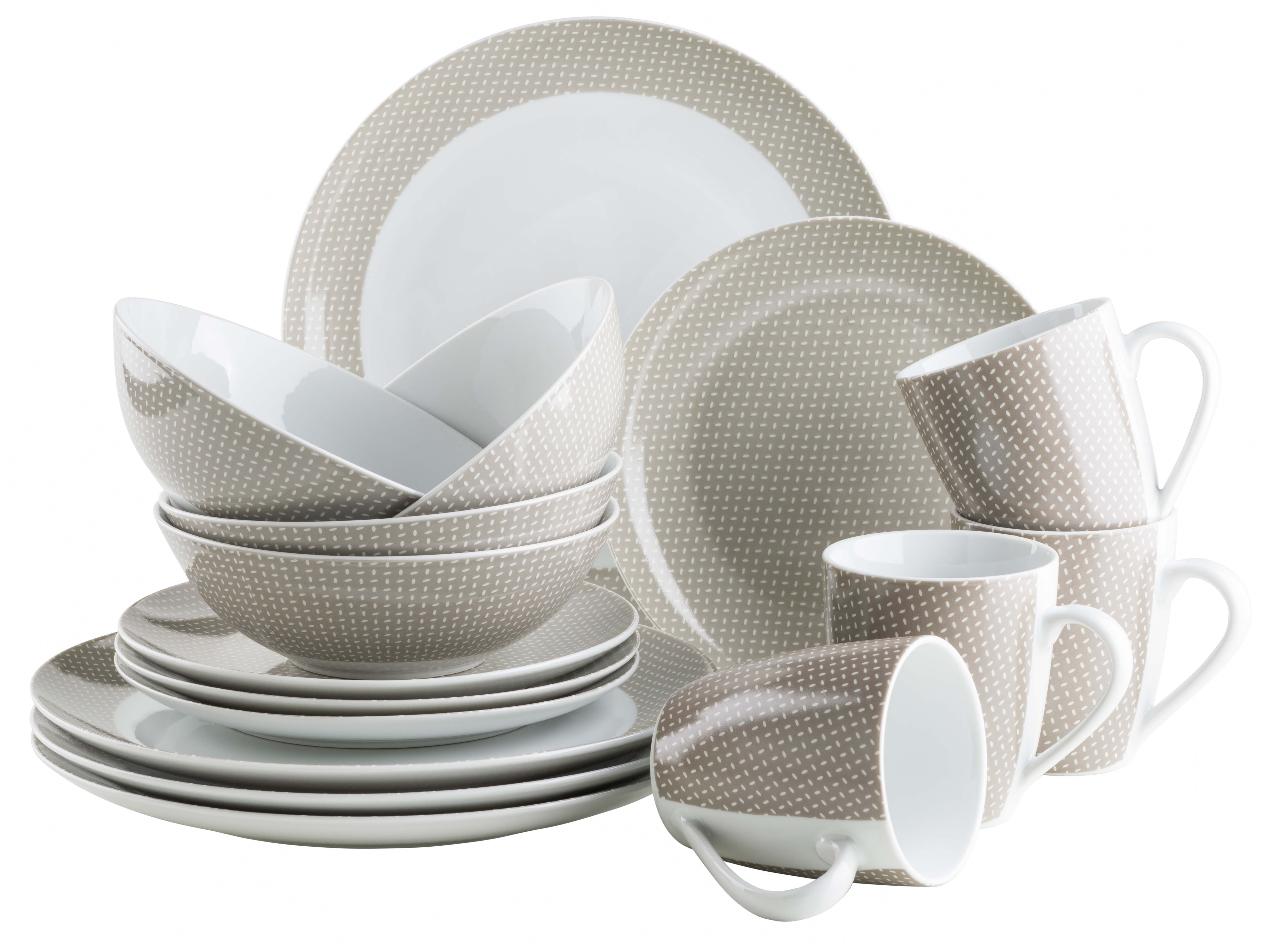 Kombiservice MÄSER "KITCHEN TIME II, Geschirr-Set, Porzellan", beige, 16 Stk., Porzellan, Geschirr-Sets, Kombiservice