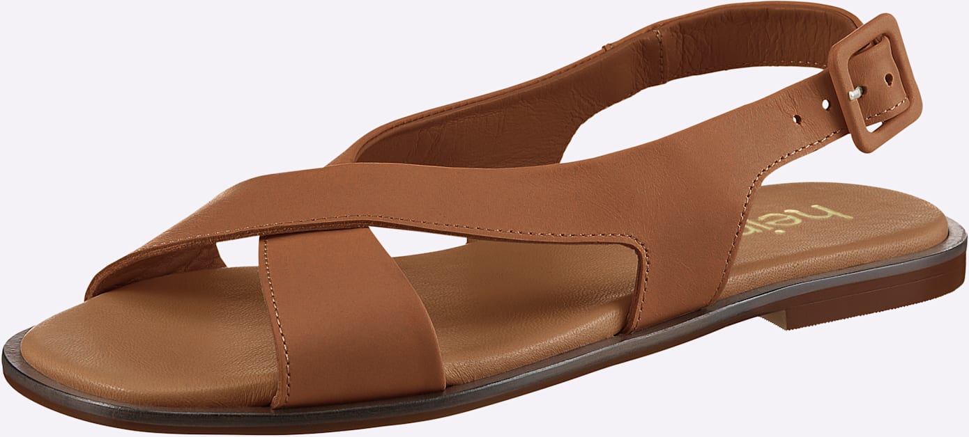 Sandale HEINE, Damen, Gr. 37, cognac, Glattleder, Leder, Schuhe Sandale